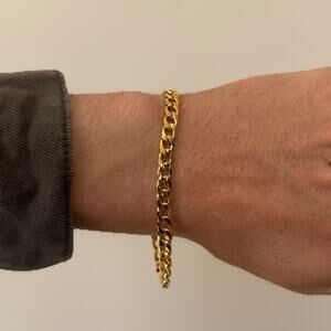 Y2K Gold Cuban Chain Bracelet – Stainless Steel, 8–9", Unisex, Brand New